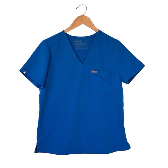 FIGS Catarina Scrub Top Women Technical collection Medium Blue Blouse V-neck - Picture 1 of 6